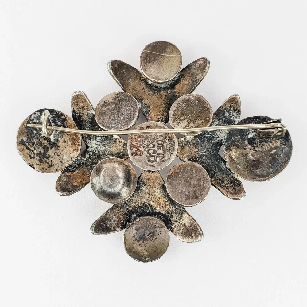Vintage Sterling‎ Silver 925 Mexico Sculptural Modern Design Brooch Pin